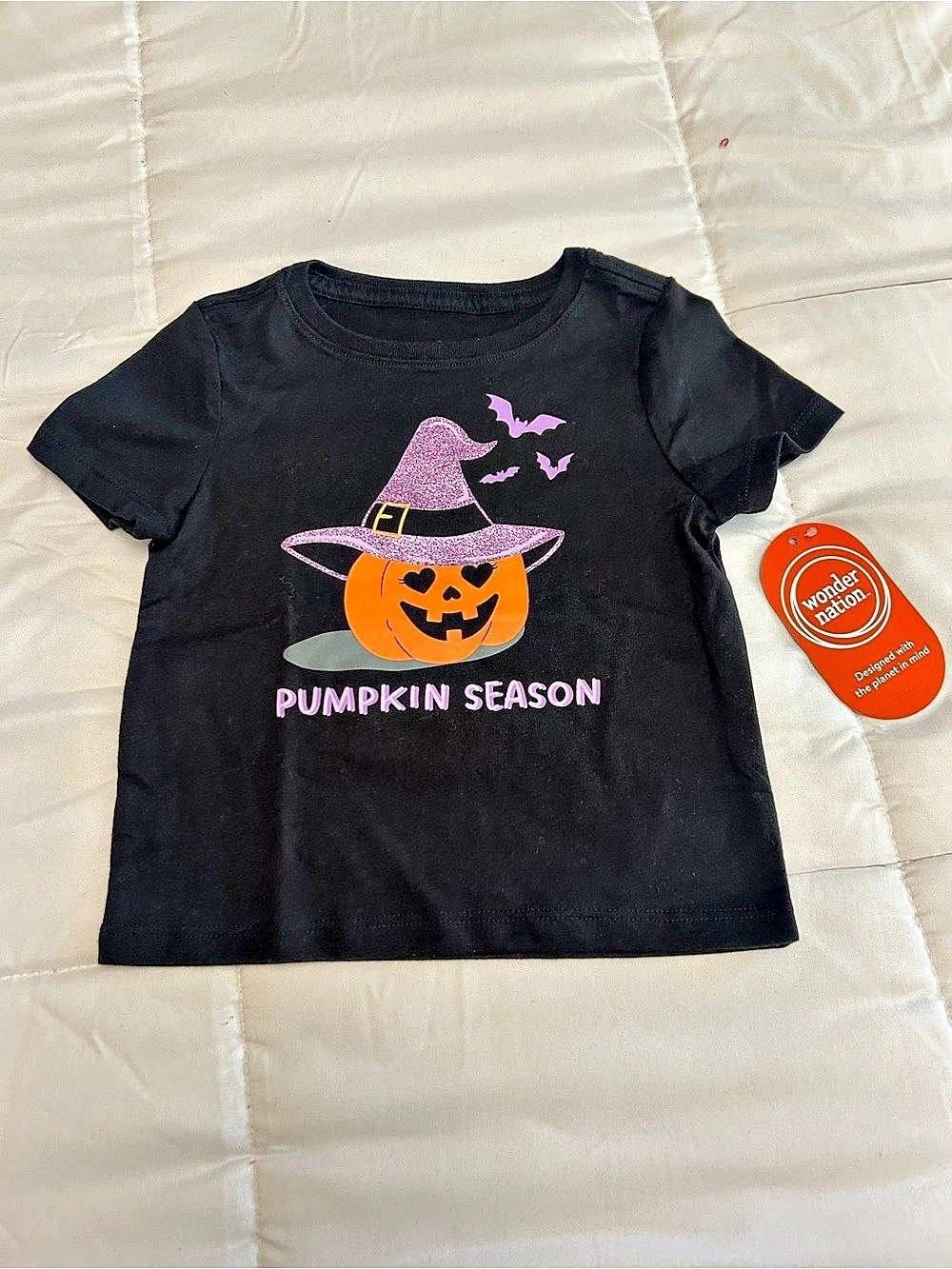 Wonder Nation Toddler Short Sleeve Tee Pumpkin Season Black & Pink 12M